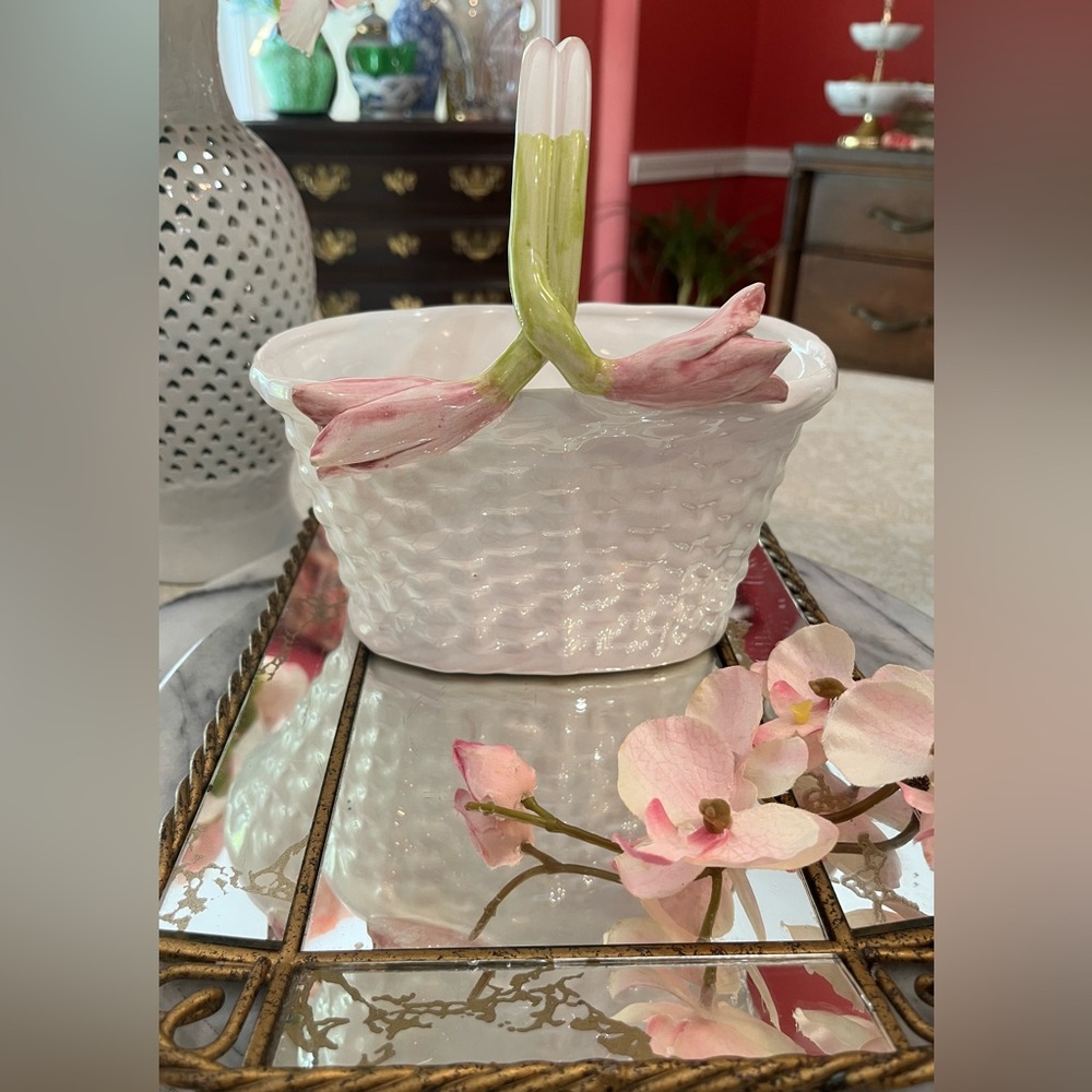 Vintage Portuguese Hand Painted & Glazed Basket - Made in Portugal